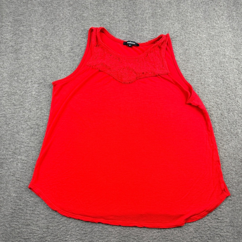 Ambiance Red Lace Trim Tank Top Women's M Sleeveless Scoop Neck Casual Blouse